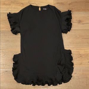 Shein Pleated Ruffle Trim Solid Shift Dress